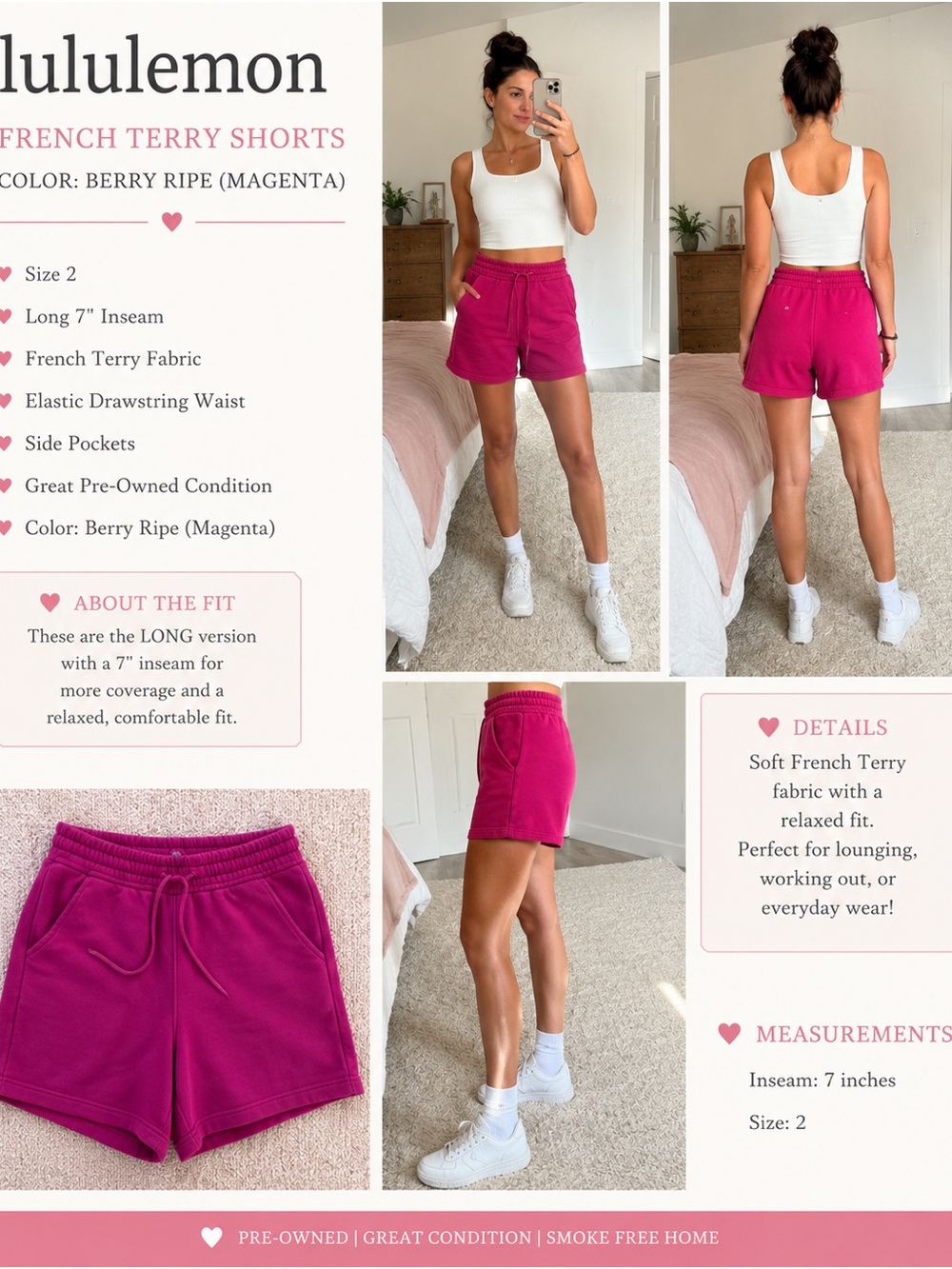 lululemon athletica French Terry Shorts - Berry Ripe (Magenta)